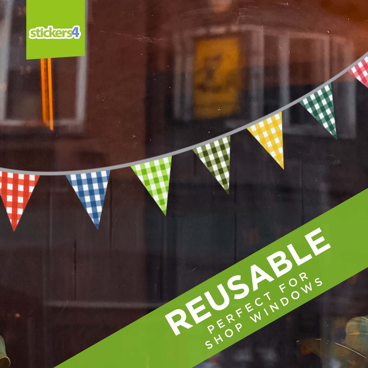 Gingham Bunting Effect Window Sticker