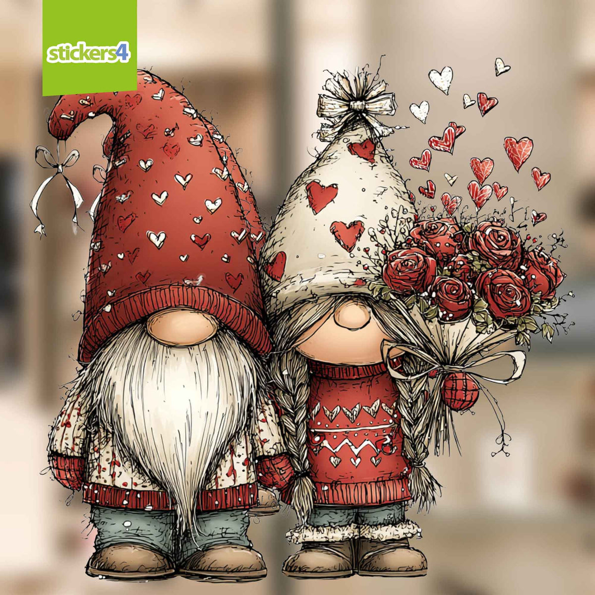Gnome Couple with Red Roses