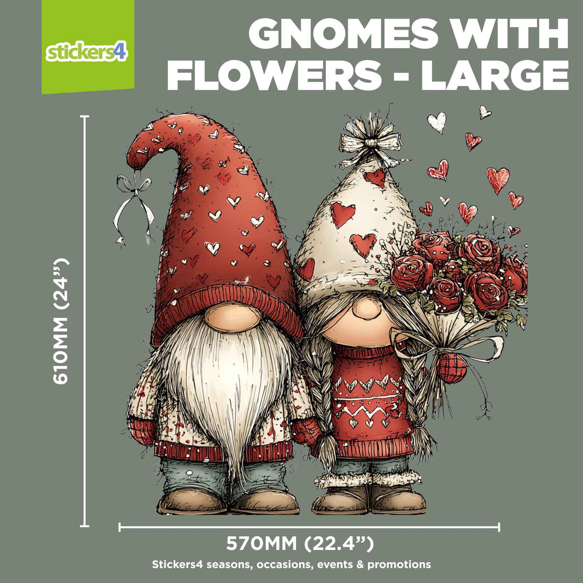 Gnome Couple with Red Roses