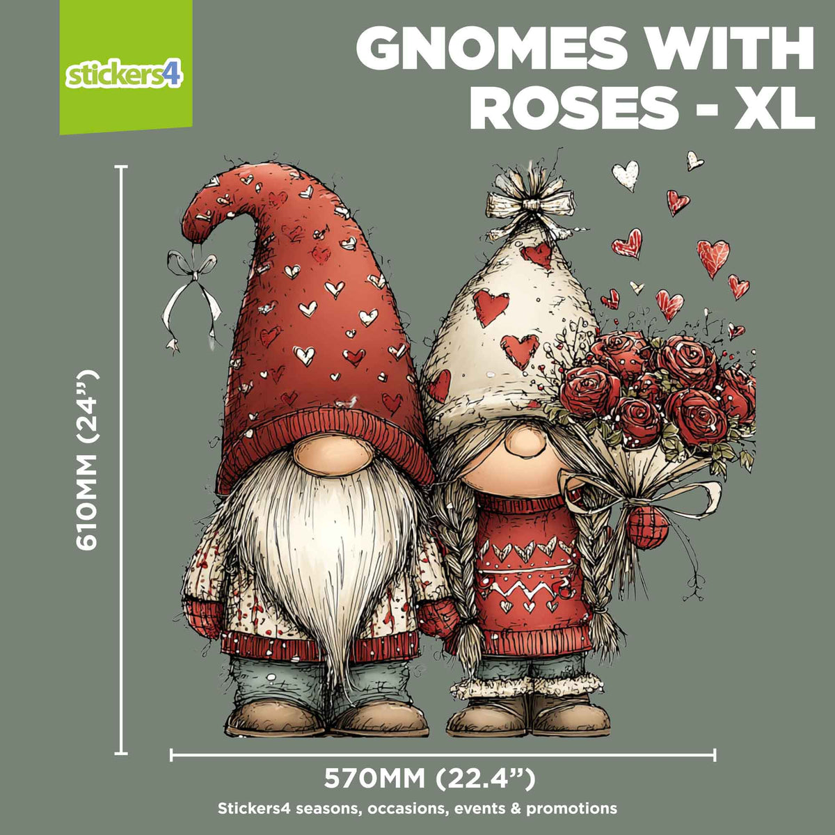 Gnome Couple with Red Roses