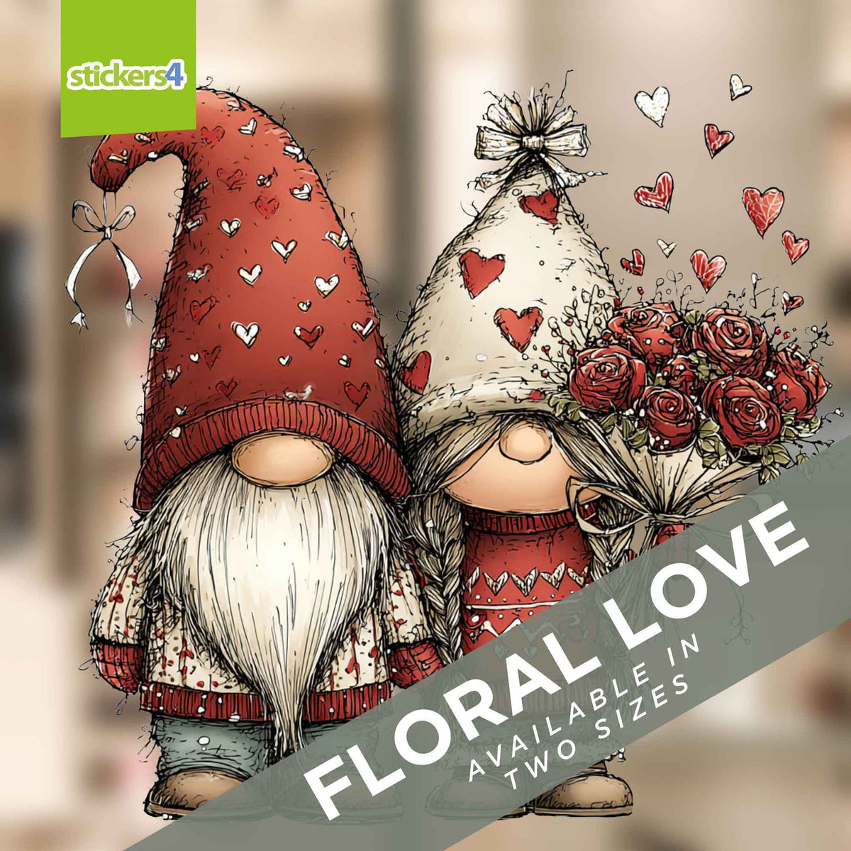 Gnome Couple with Red Roses