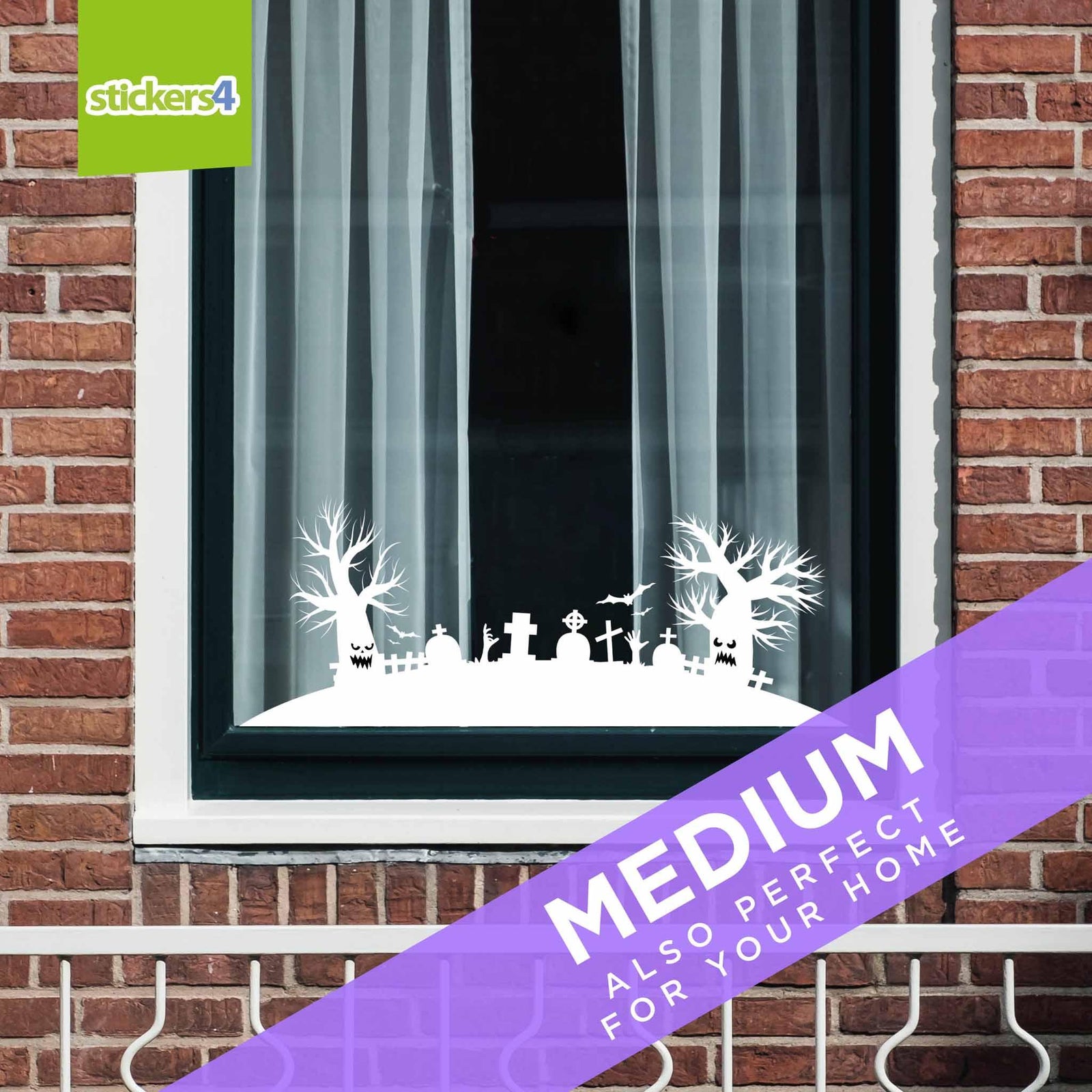 Halloween Graveyard Scene Window Sticker (White or Black) Halloween Display