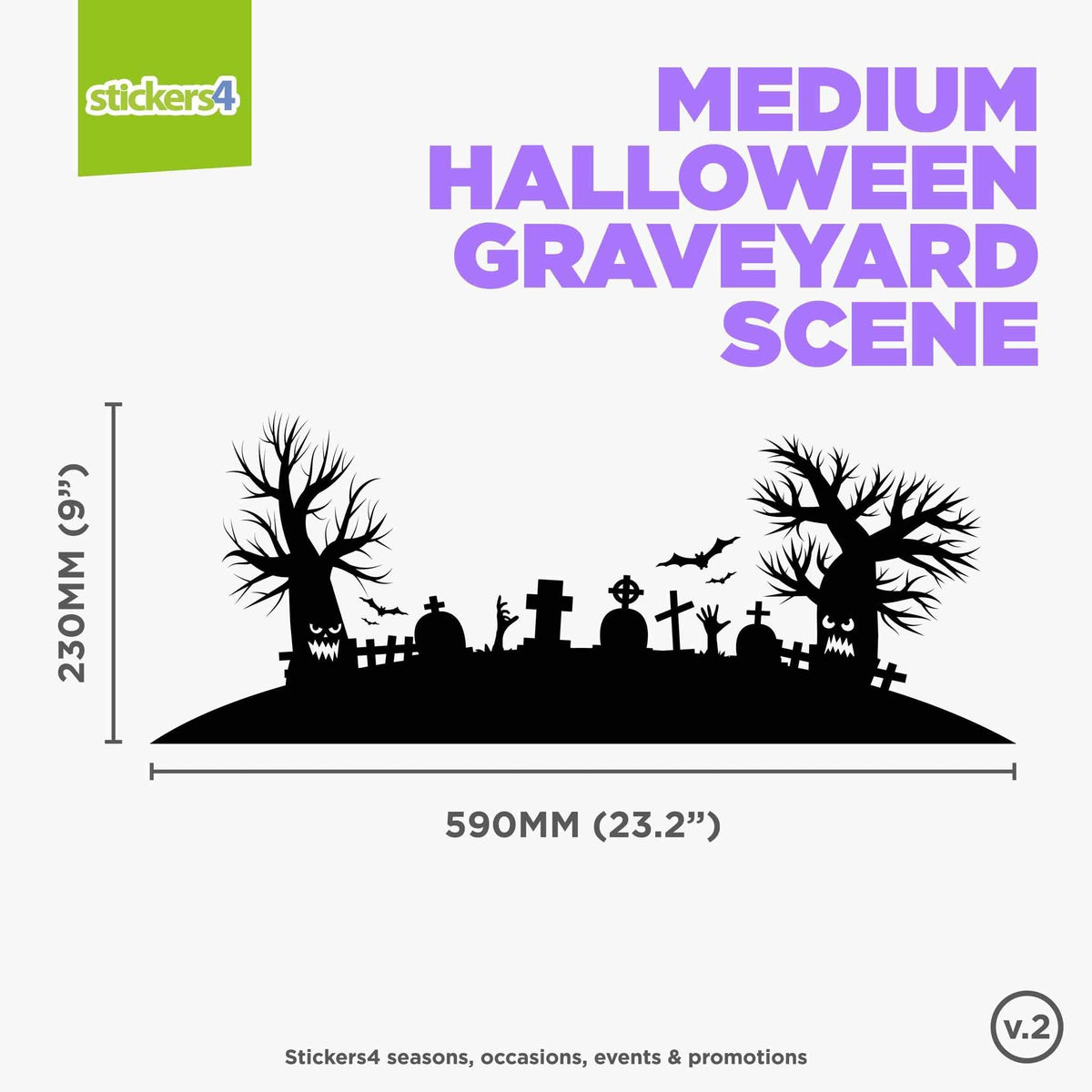 Halloween Graveyard Scene - Window Cling Sticker (White or Black) Halloween Display