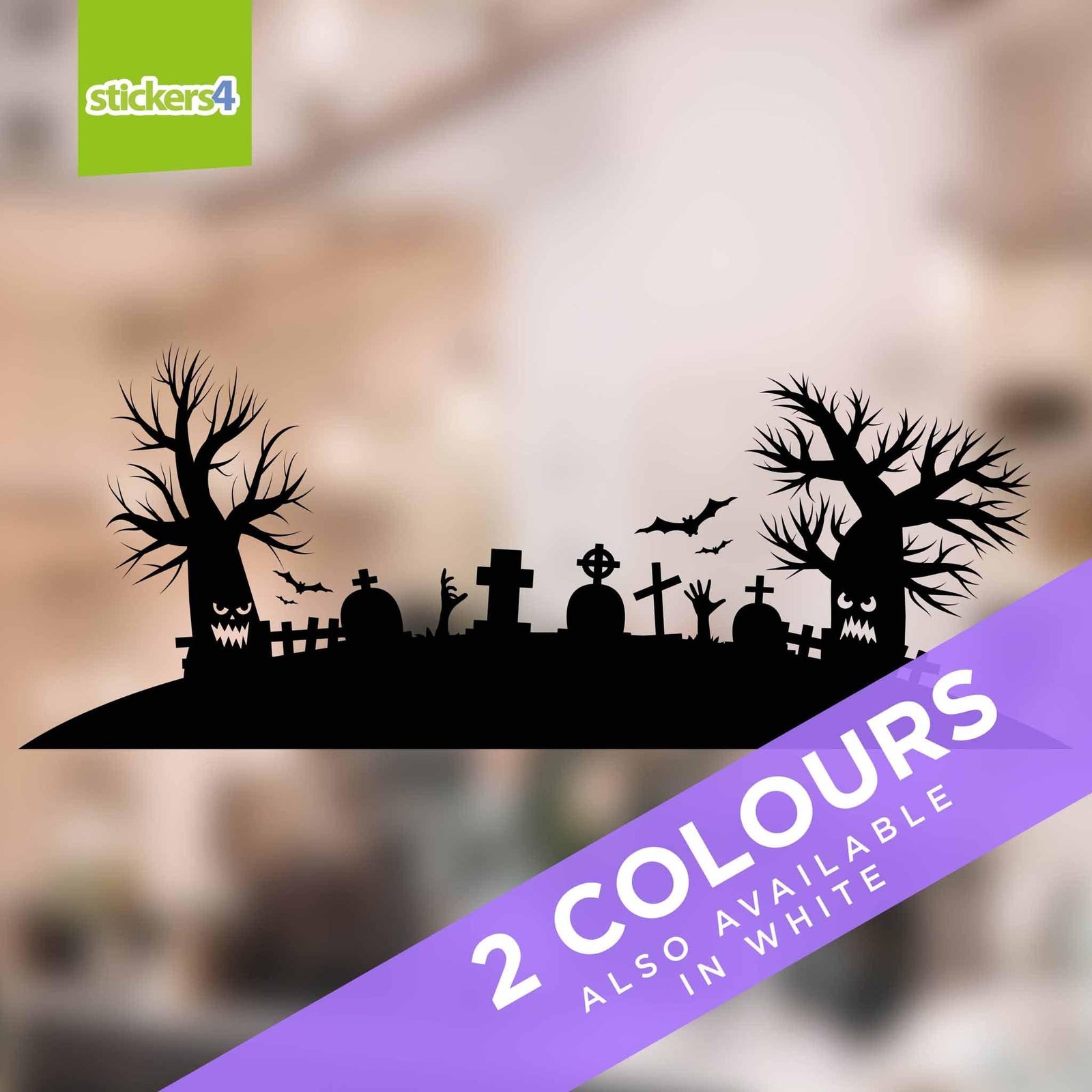 Halloween Graveyard Scene Window Sticker (White or Black) Halloween Display