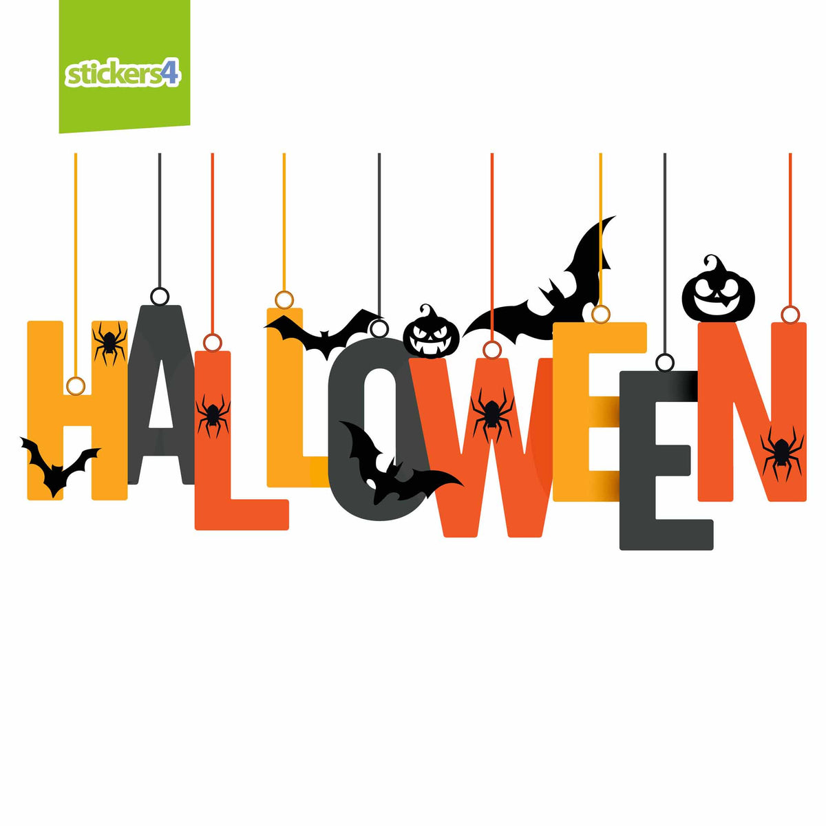 Hanging Halloween with Bats and Spiders Window Sticker