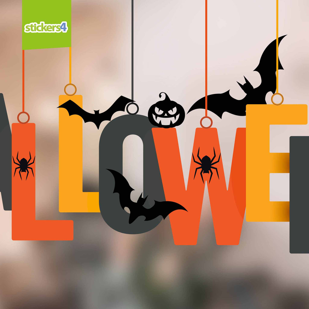 Hanging Halloween with Bats and Spiders Window Sticker