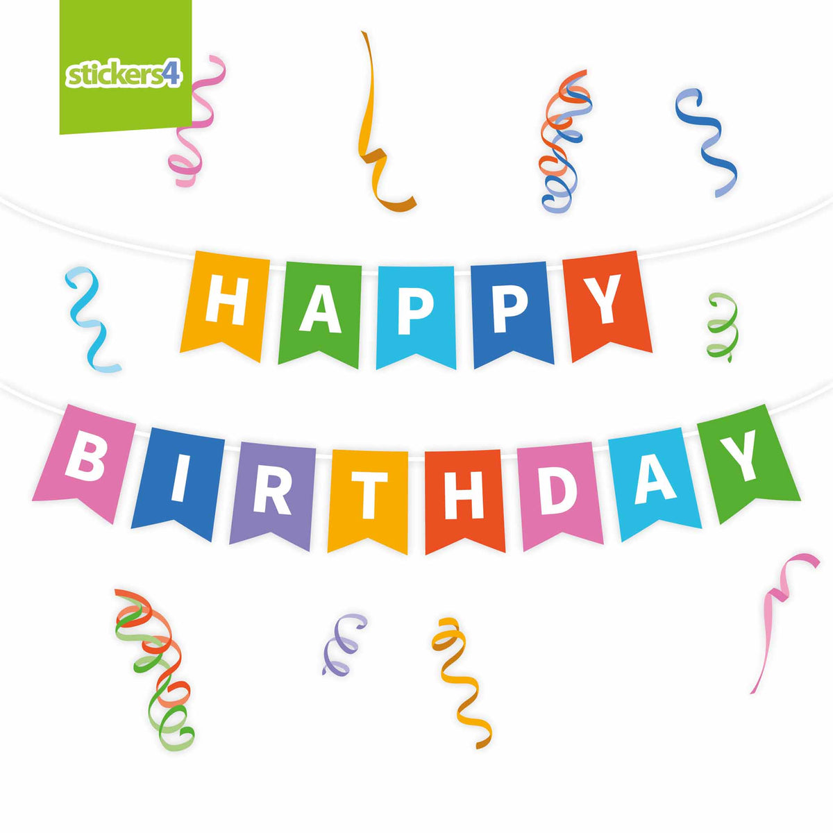 Set of Happy Birthday Banners with Streamers Window Stickers