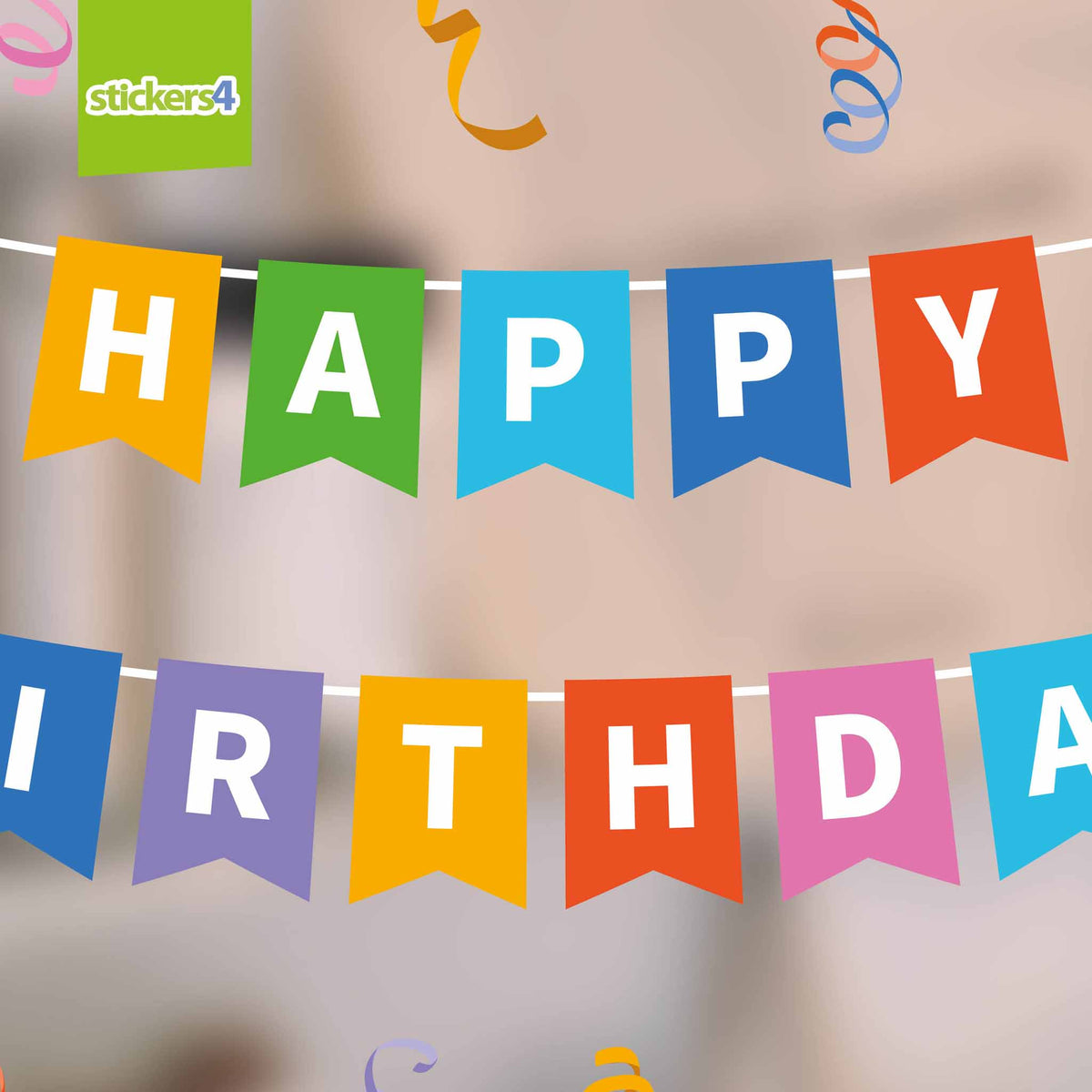 Set of Happy Birthday Banners with Streamers Window Stickers