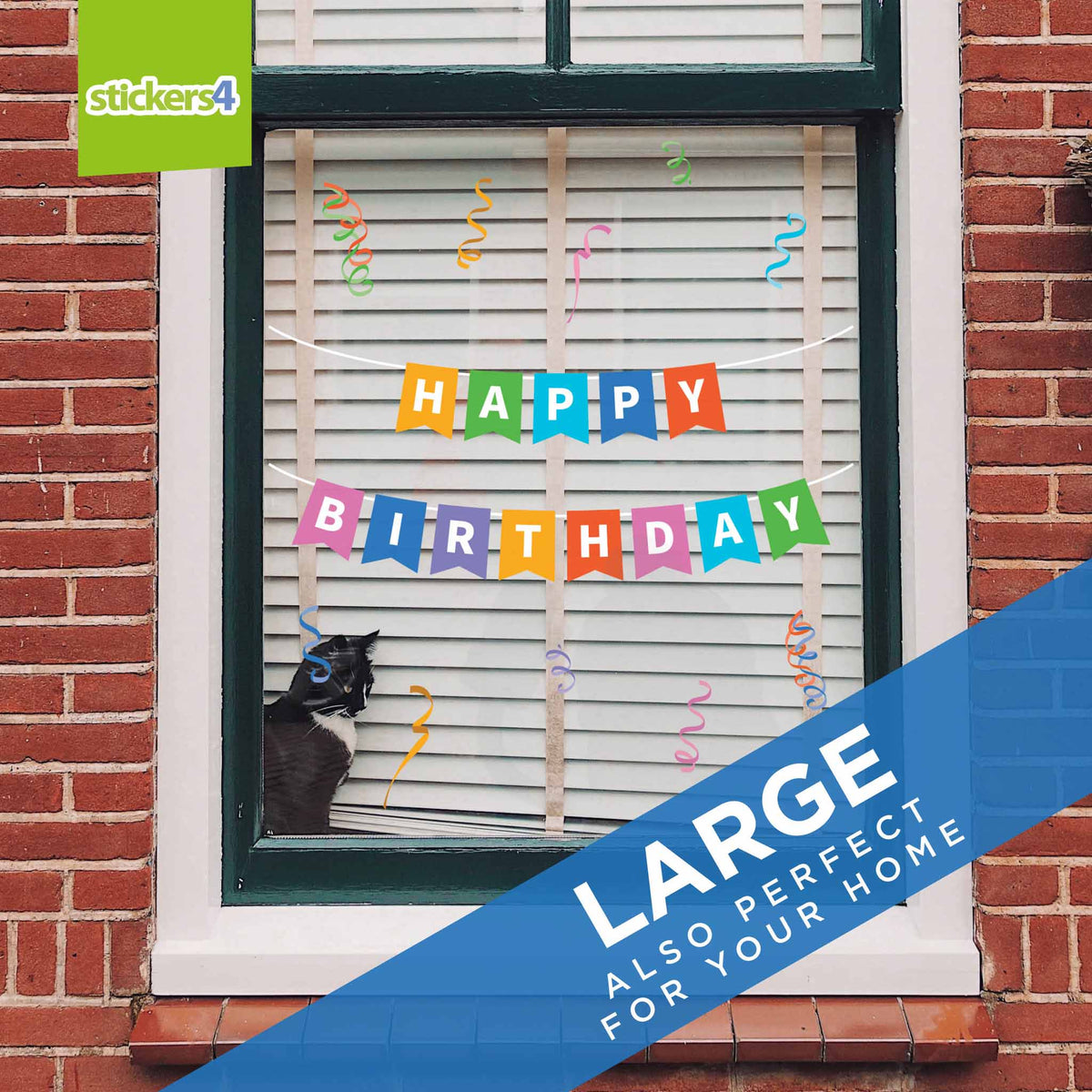 Set of Happy Birthday Banners with Streamers Window Stickers