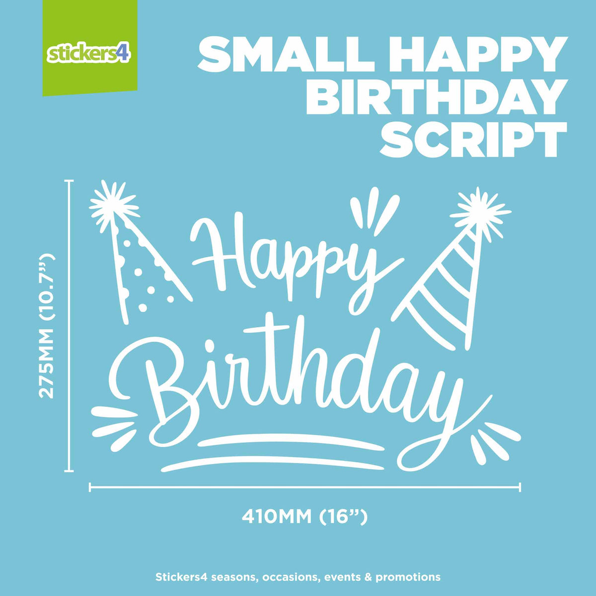 Happy Birthday White Script Window Sticker