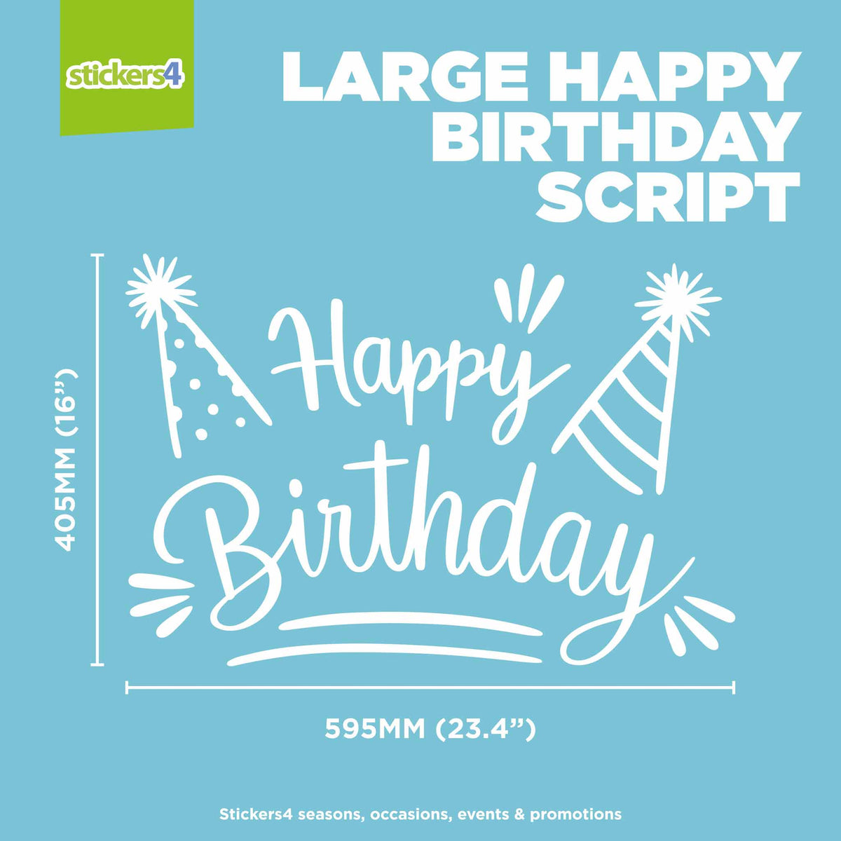 Happy Birthday White Script Window Sticker