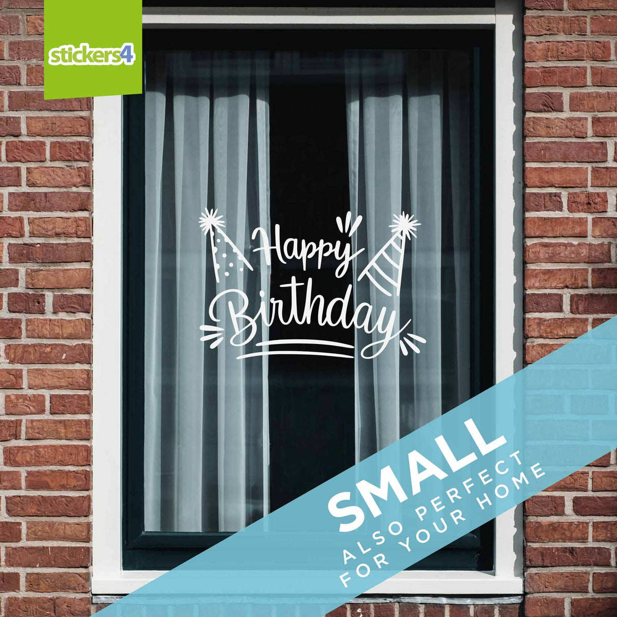 Happy Birthday White Script Window Sticker