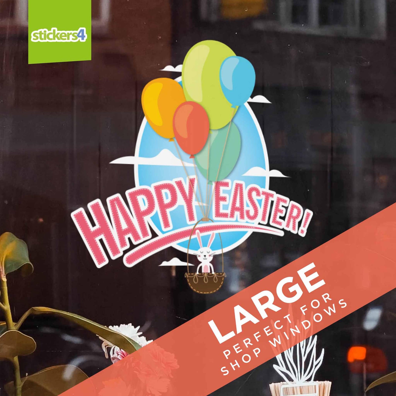 Happy Easter Balloons & Bunny Window Cling Easter Window Display