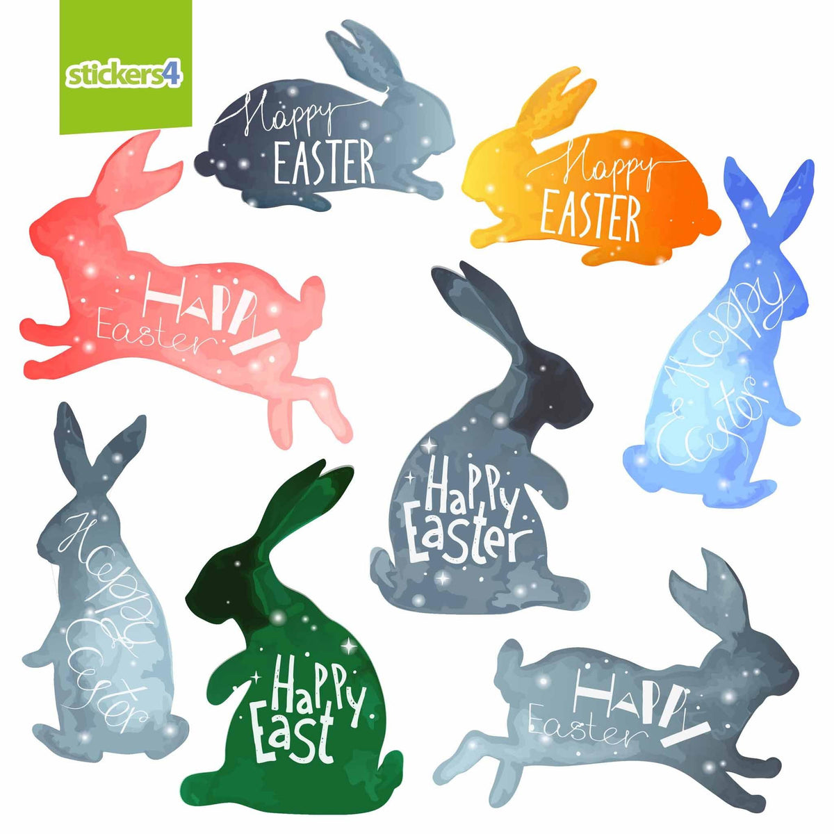 Happy Easter Bunny Set of 8 Window Clings
