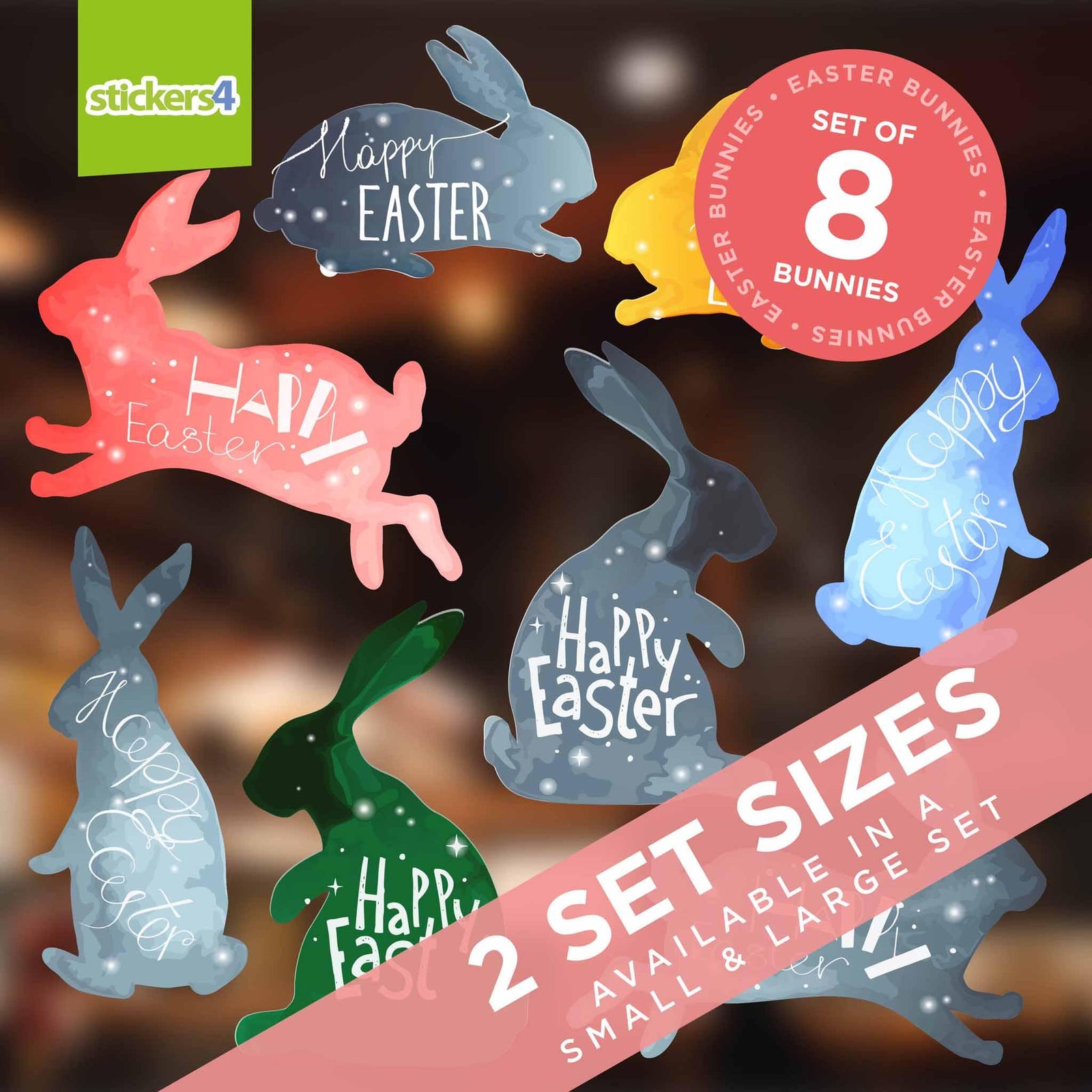 Happy Easter Bunny Set of 8 Window Clings Easter Window Display