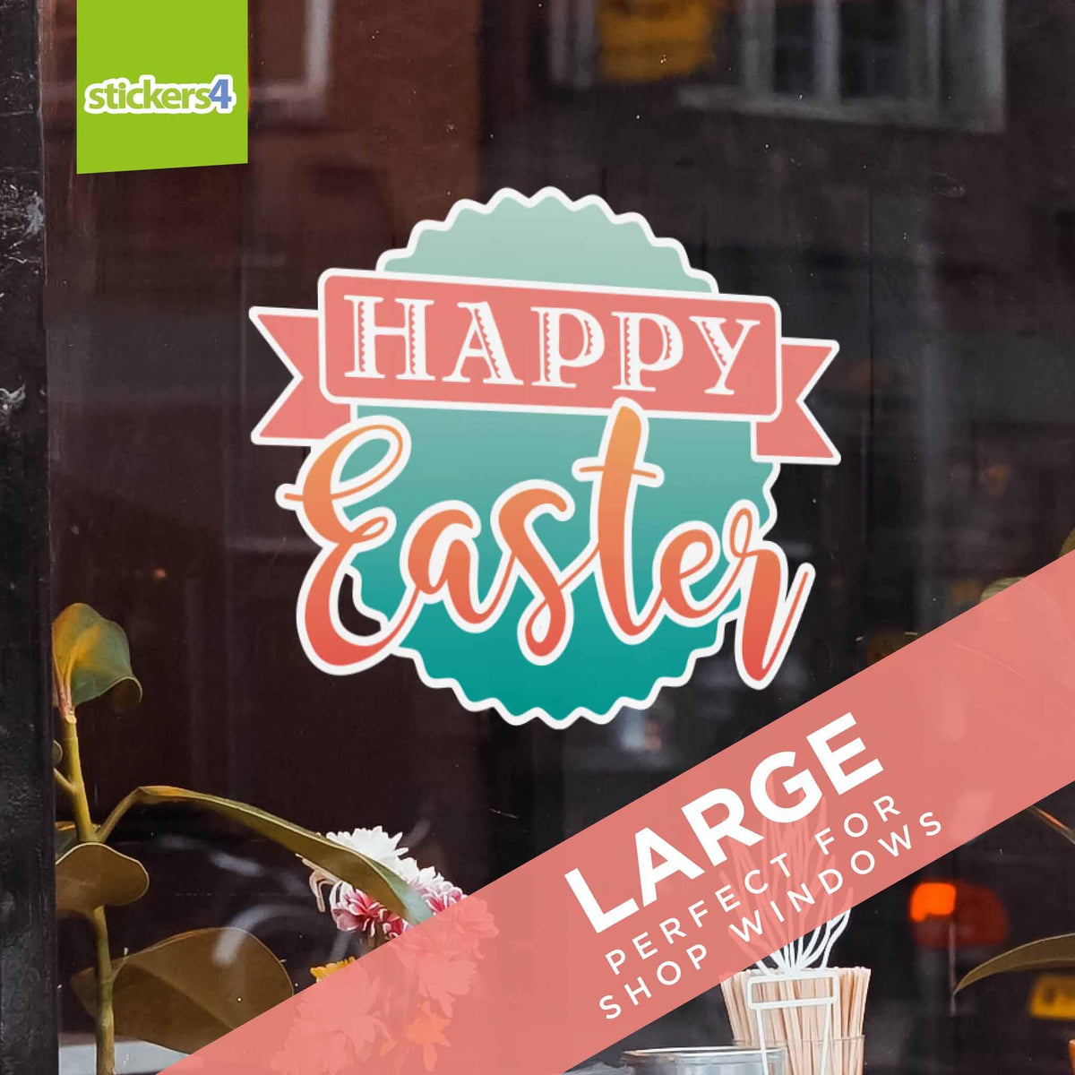 Happy Easter Stamp Static Cling Window Sticker