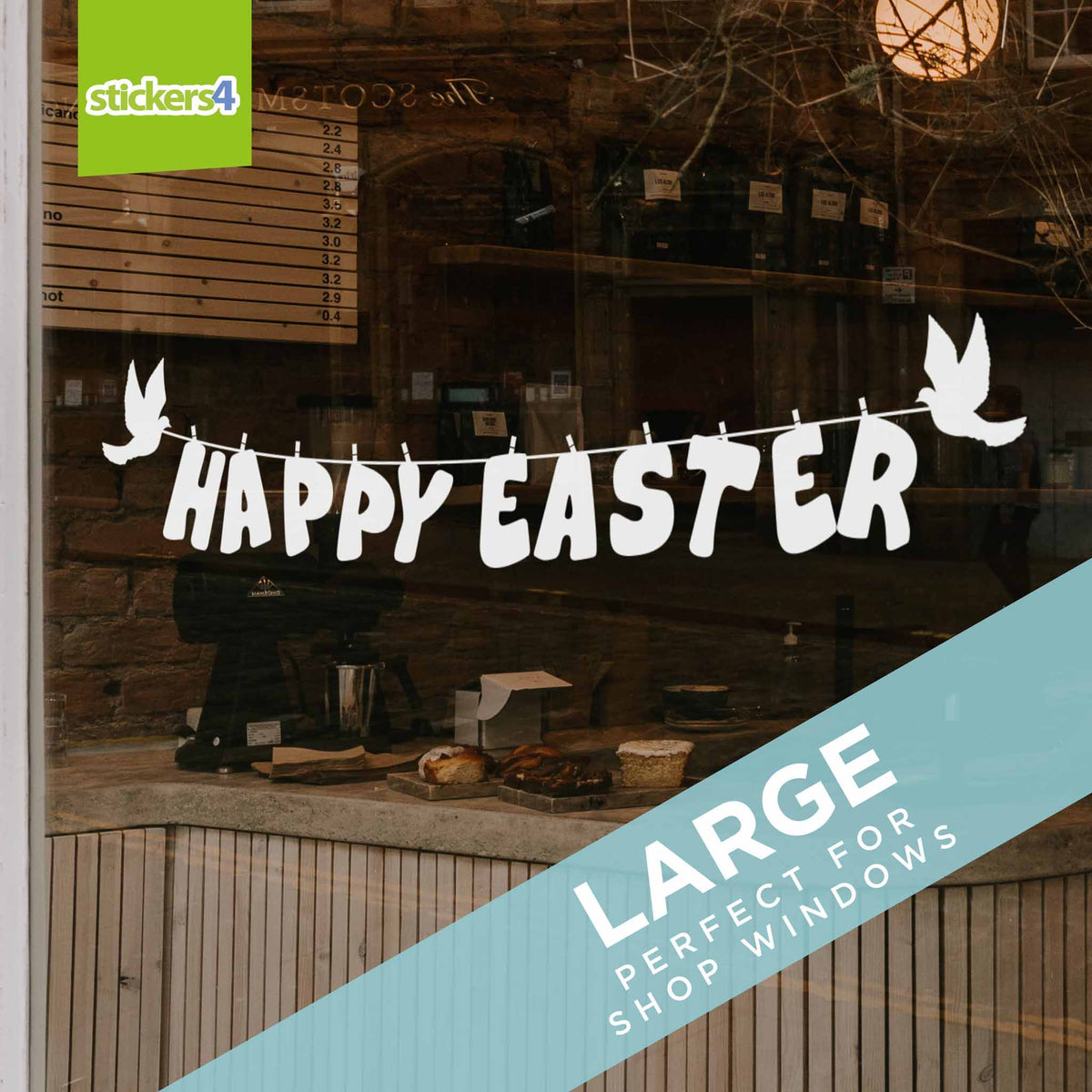 Happy Easter With Birds Window Sticker wide