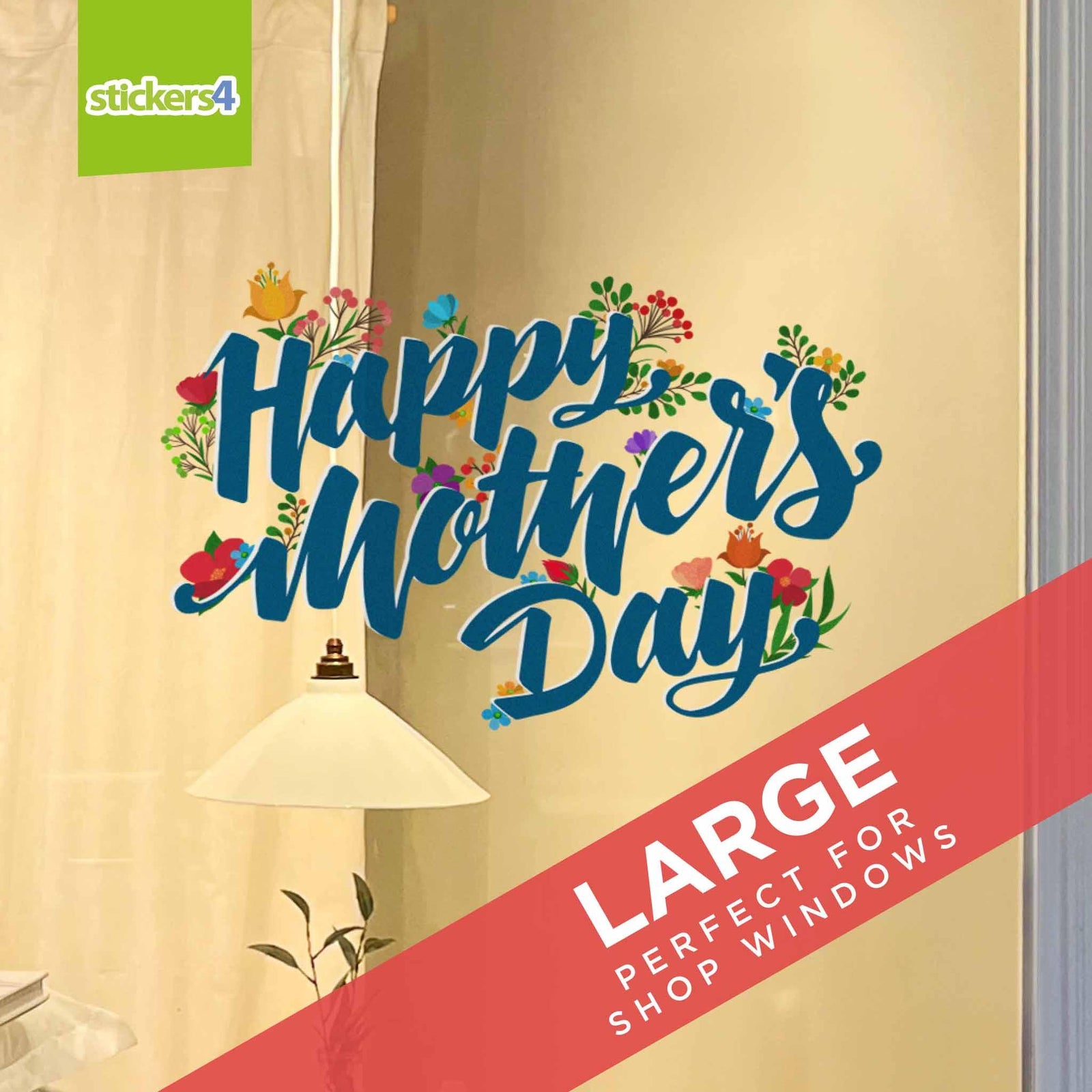 Happy Mother's Day Script with Flowers Window Cling Sticker Mother's Day Display