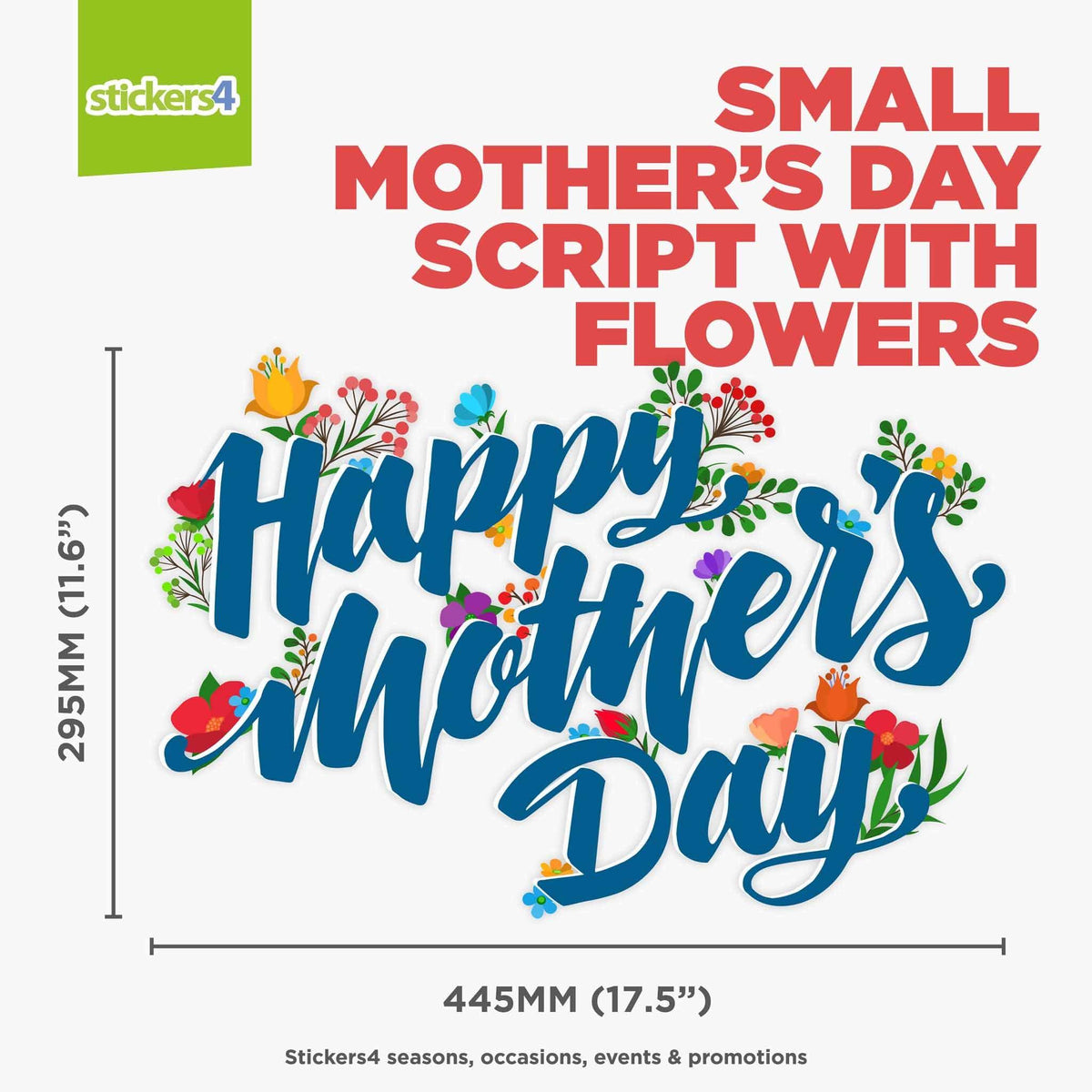 Happy Mother&#39;s Day Script with Flowers Window Cling Sticker