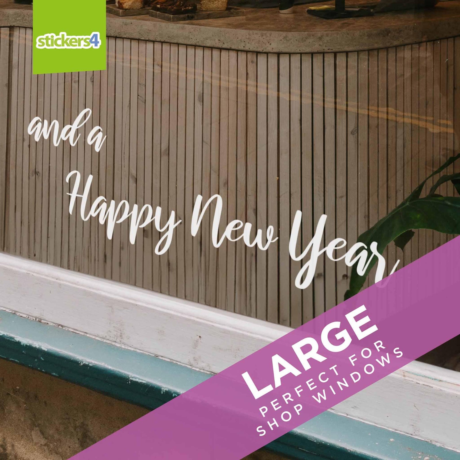 Large Happy New Year - Modern Script Window Sticker Christmas Window Display