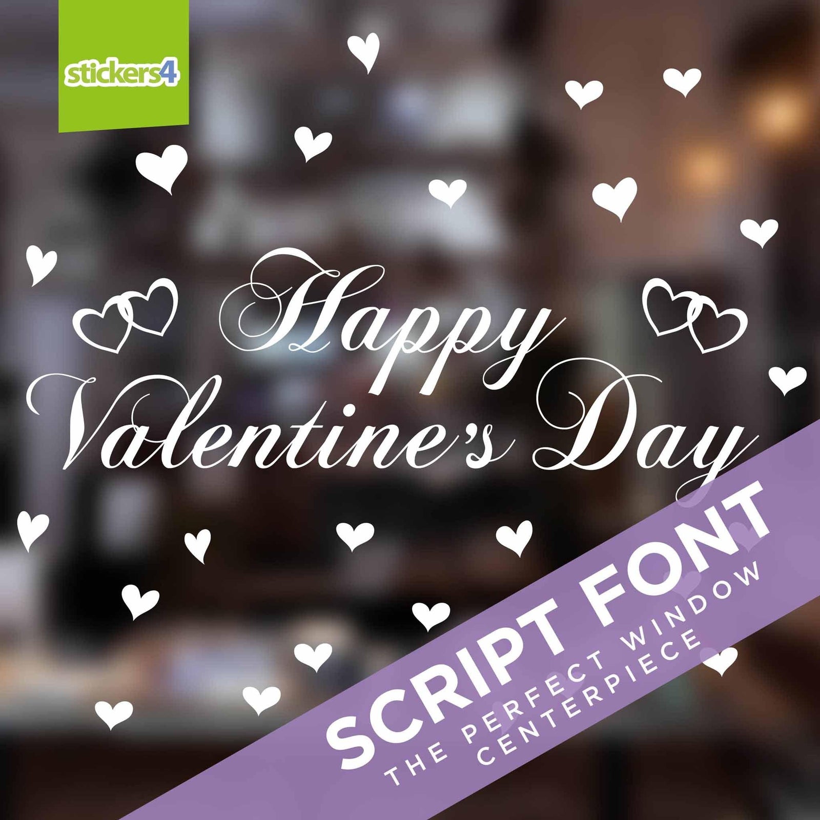 Happy Valentine's Day White Script Window Cling Sticker Valentine's Day Display