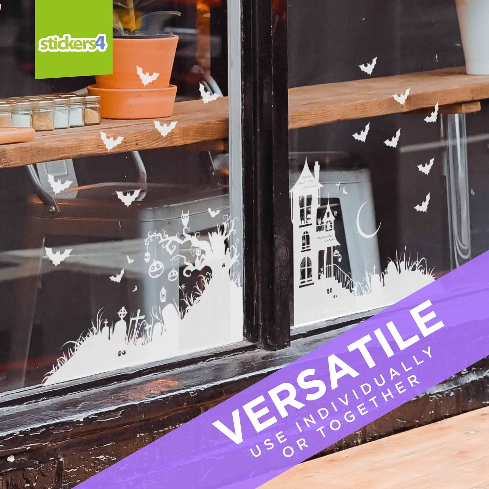 Haunted House Window Stickers (White or Black) Halloween Display