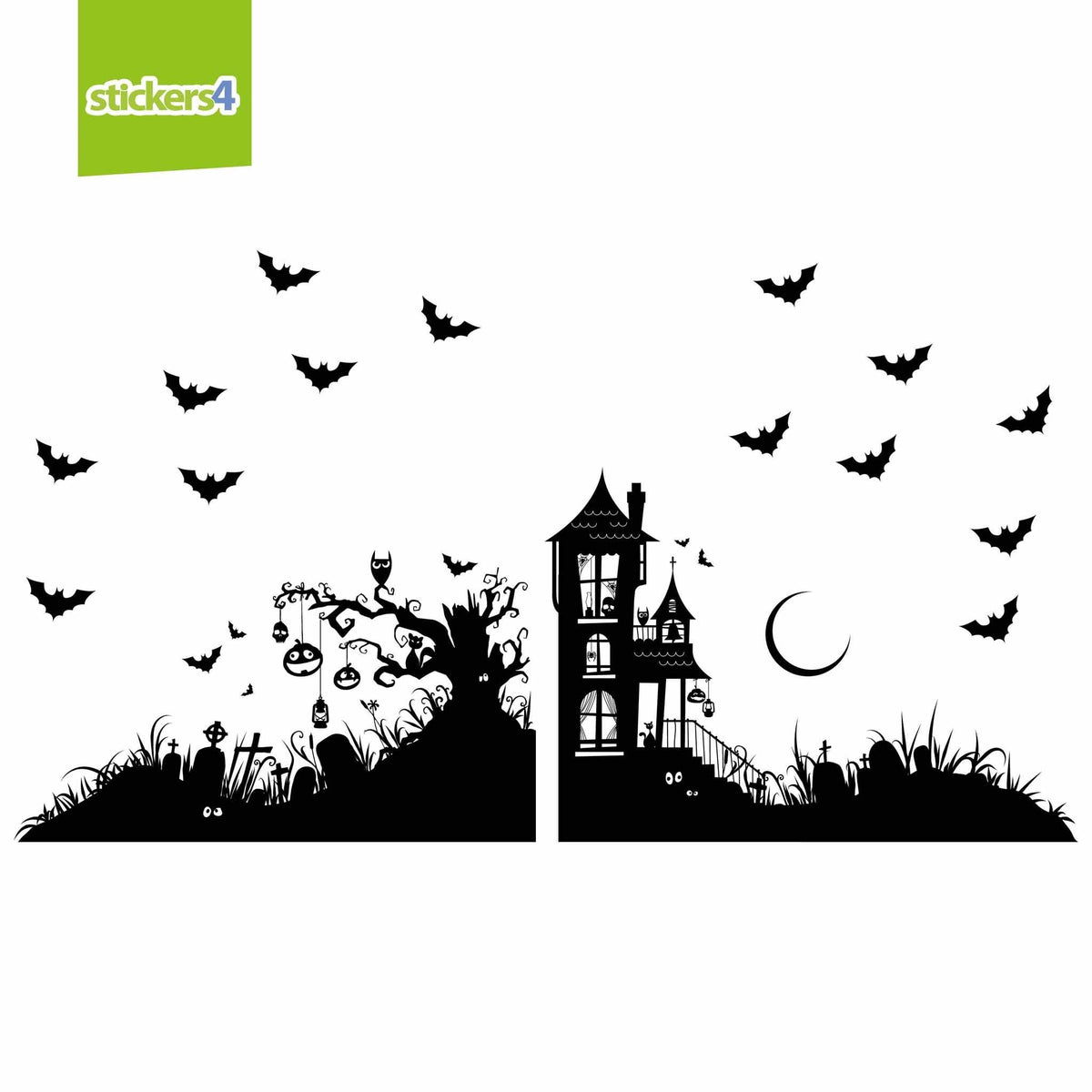 Haunted House Corners Window Cling Stickers (White or Black) Halloween Display