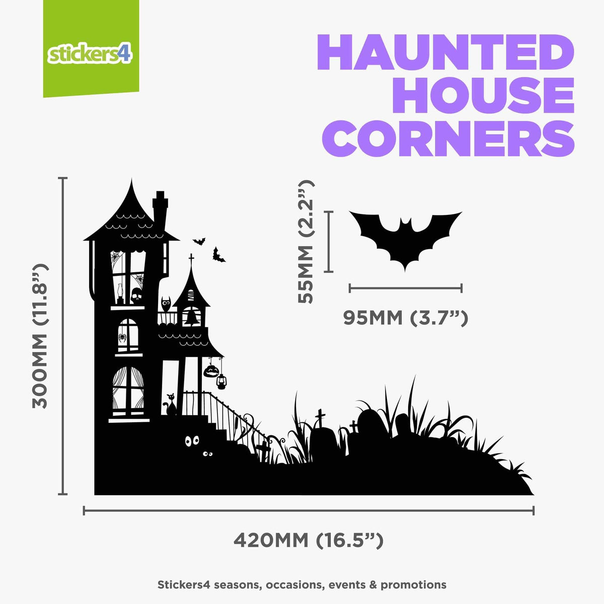Haunted House Corners Window Cling Stickers (White or Black) Halloween Display