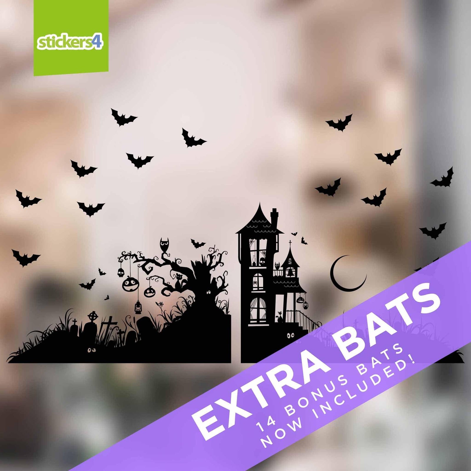 Haunted House Window Stickers (White or Black) Halloween Display