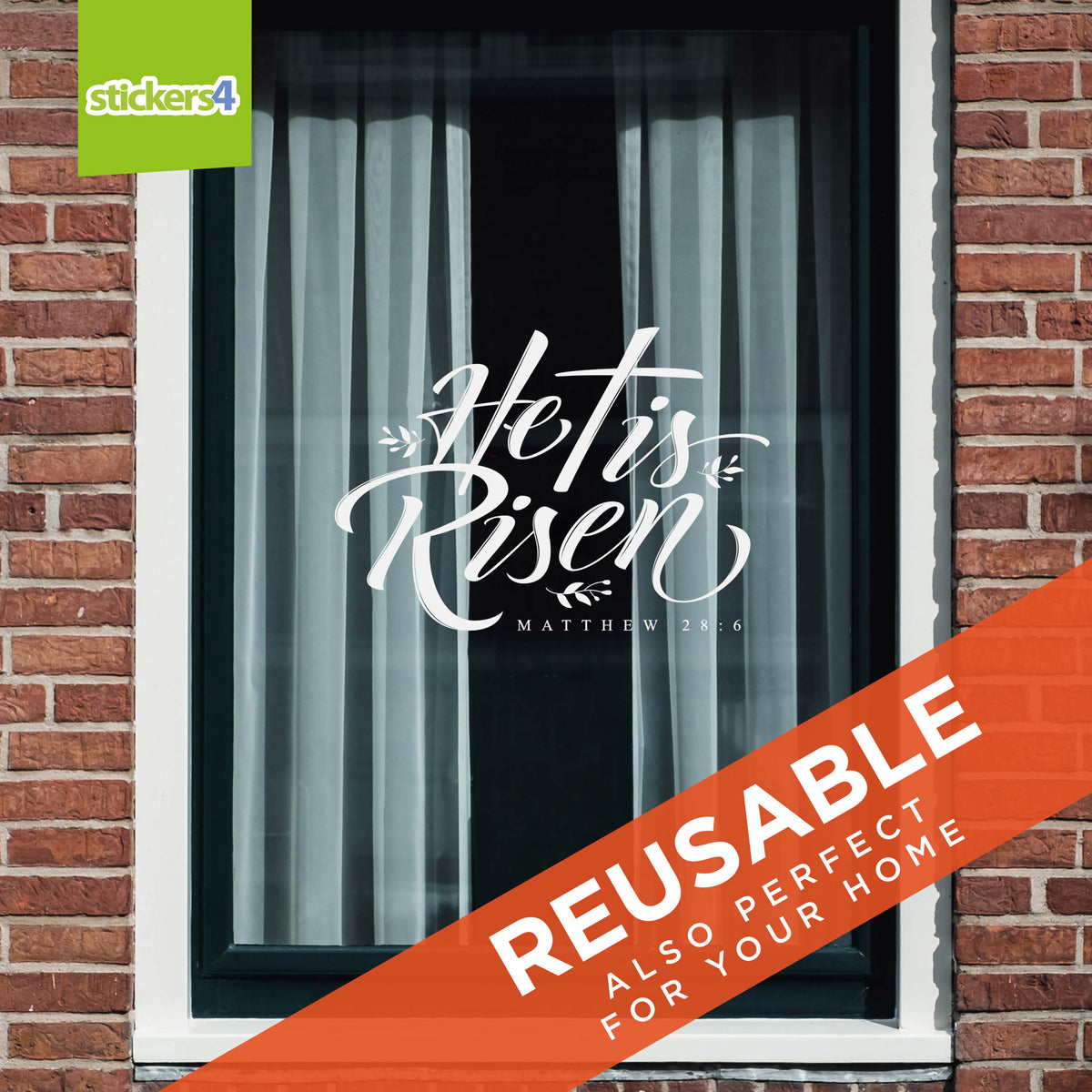 He Is Risen White Script Window Sticker