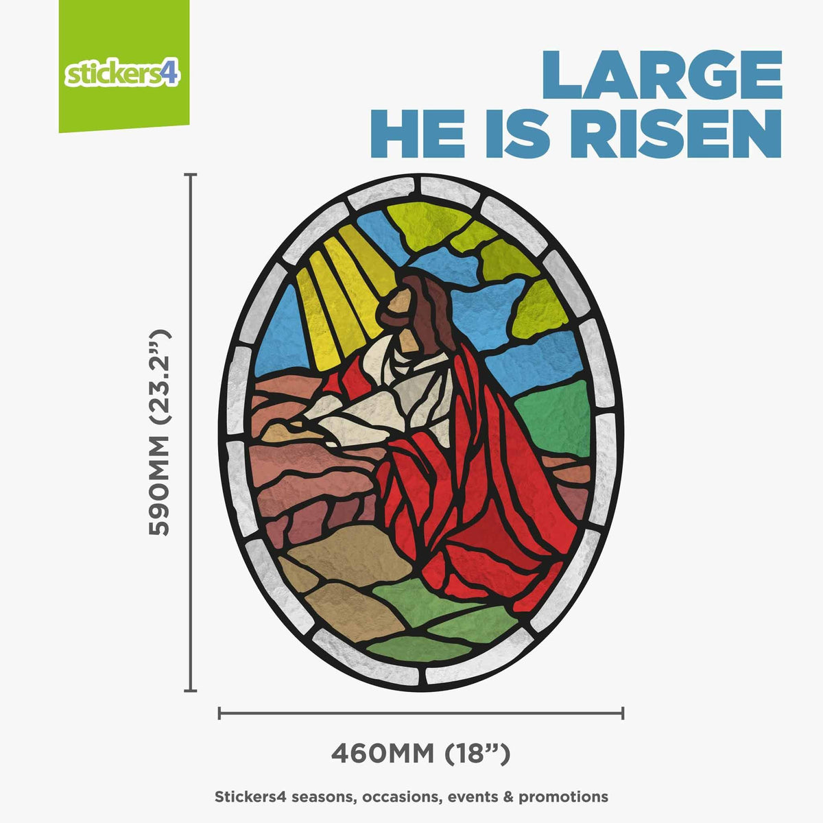 He Is Risen Stained Glass Effect Window Sticker- Easter Window Cling
