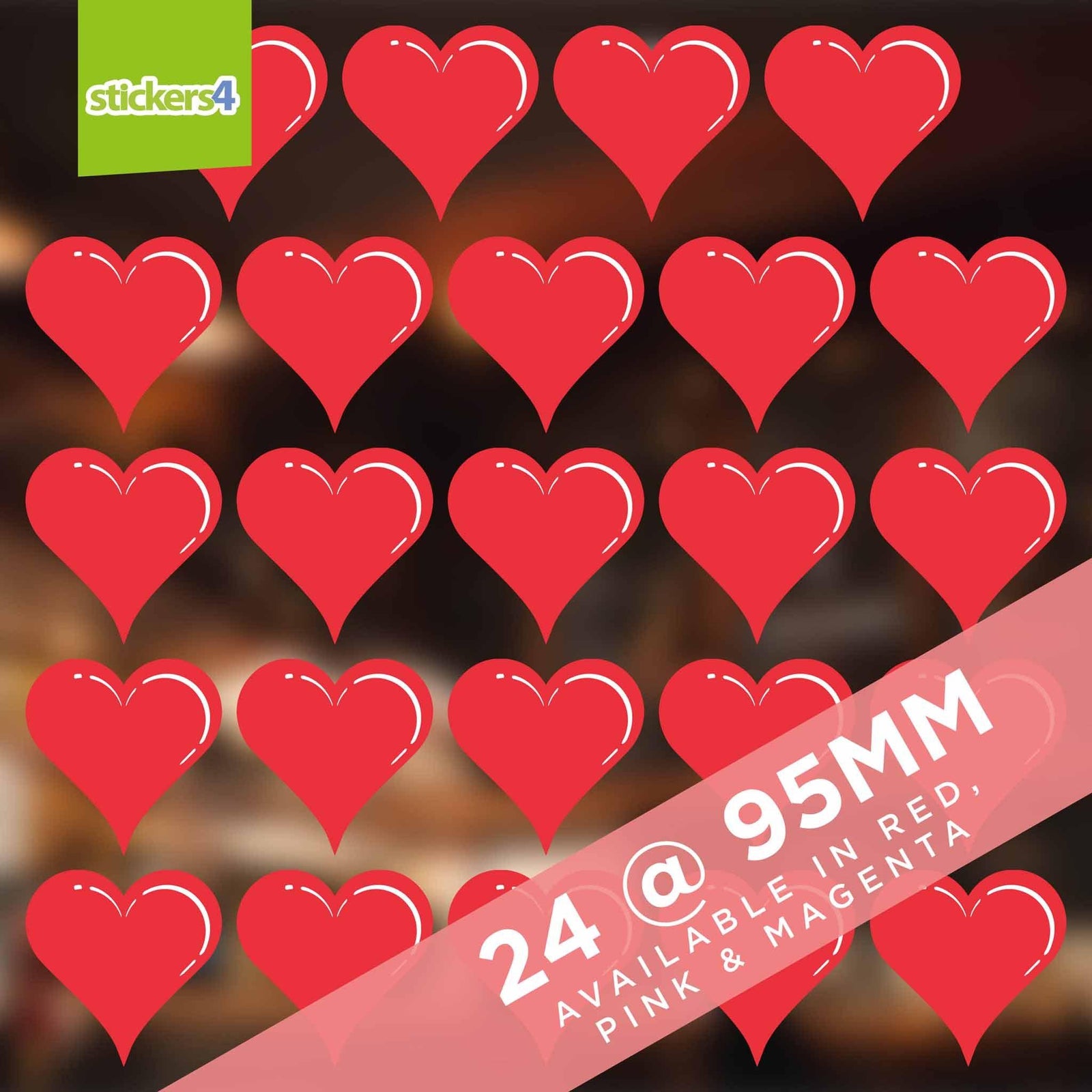 Static Cling Hearts: Pack 2 (24 Hearts @ 95mm) Valentine's Day Display