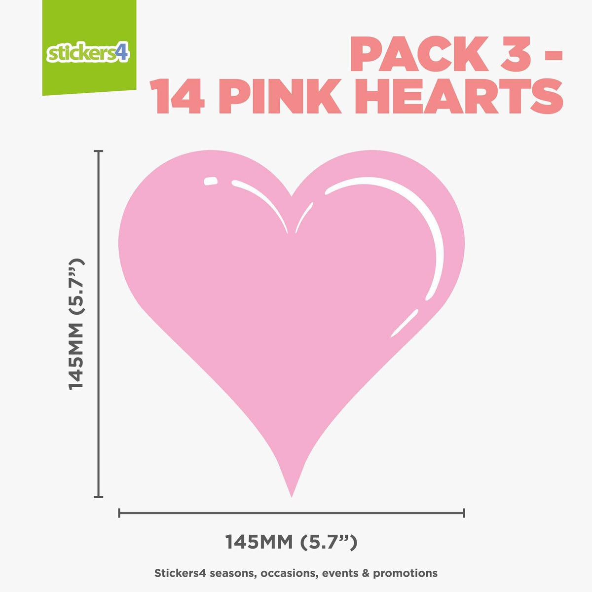 Static Cling Hearts: Pack 3 (14 Hearts @ 145mm)