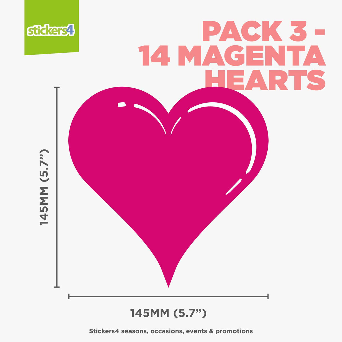 Static Cling Hearts: Pack 3 (14 Hearts @ 145mm)