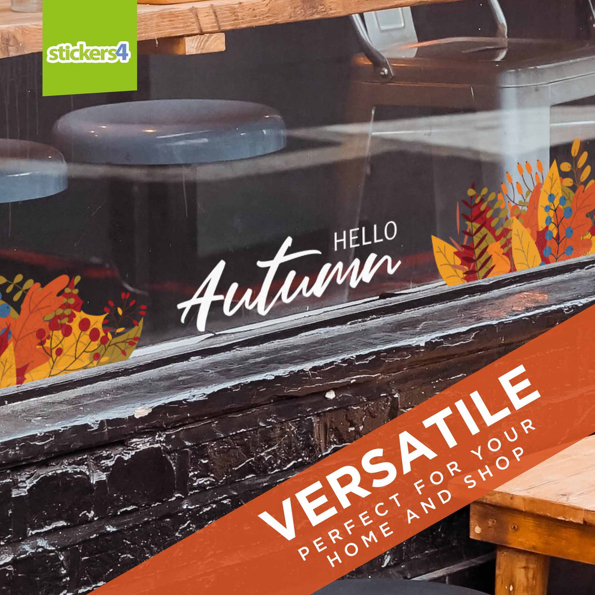 Hello Autumn Script with Foliage Window Stickers