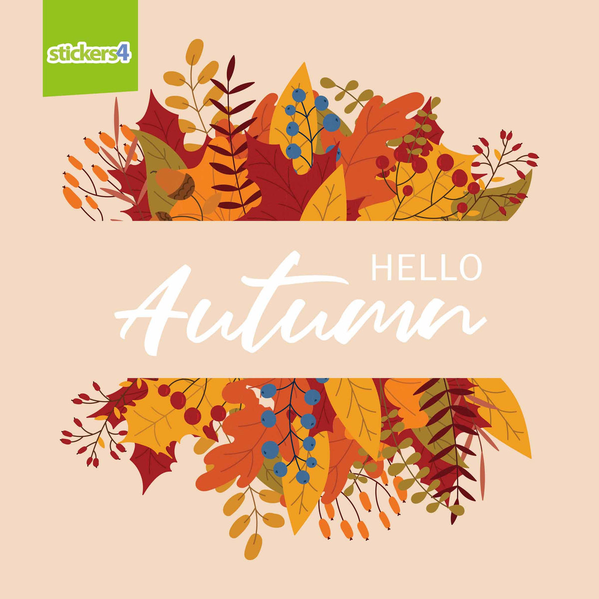 Hello Autumn Script with Foliage Window Stickers