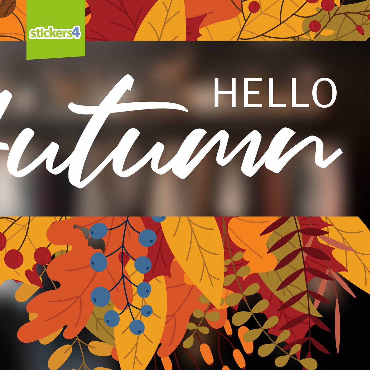 Hello Autumn Script with Foliage Window Stickers