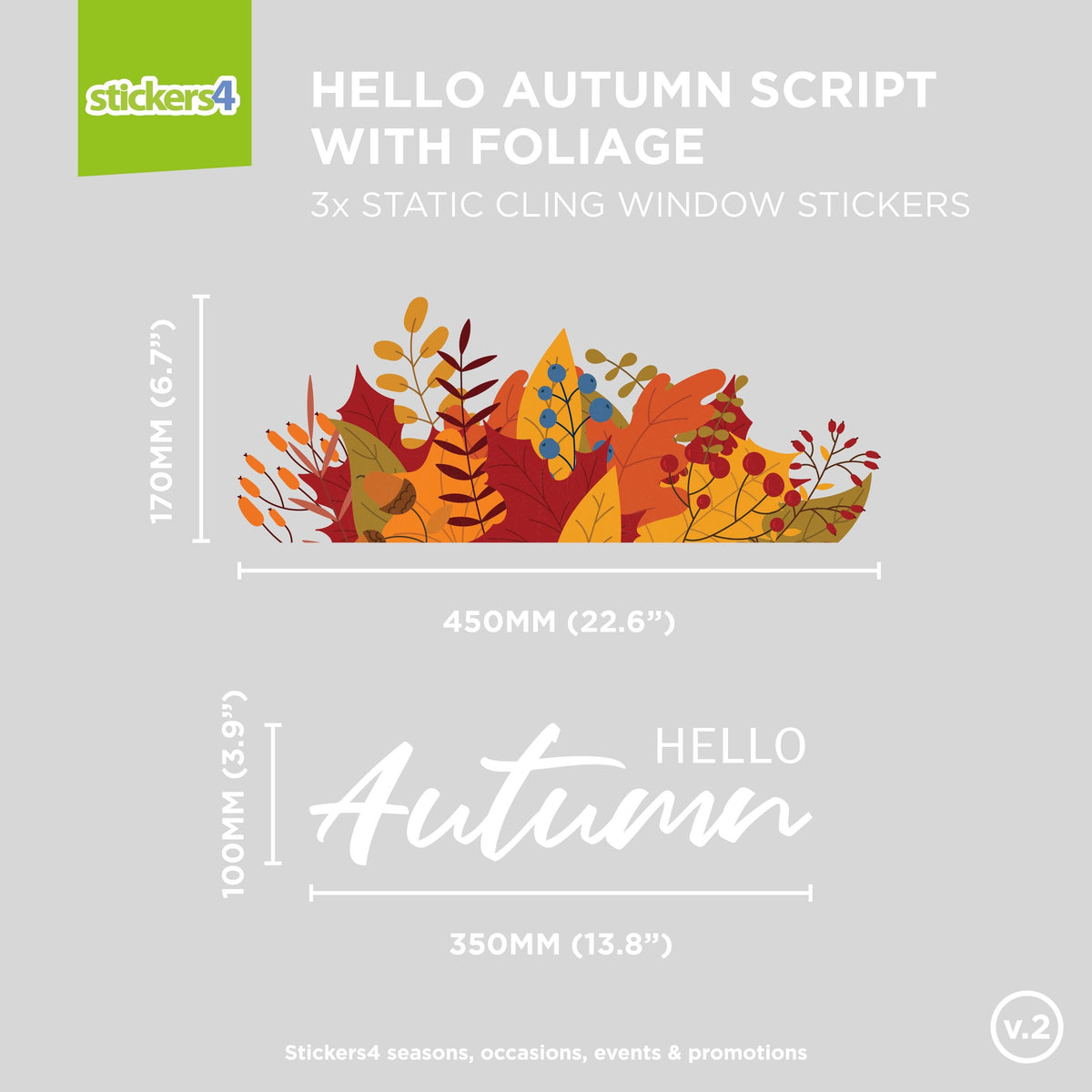 Hello Autumn Script with Foliage Window Stickers Autumn Window Display