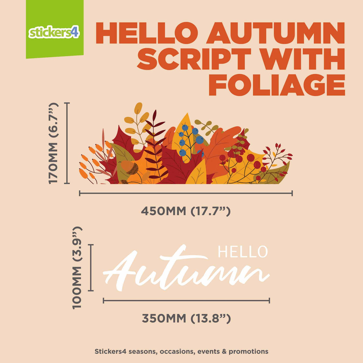 Hello Autumn Script with Foliage Window Stickers