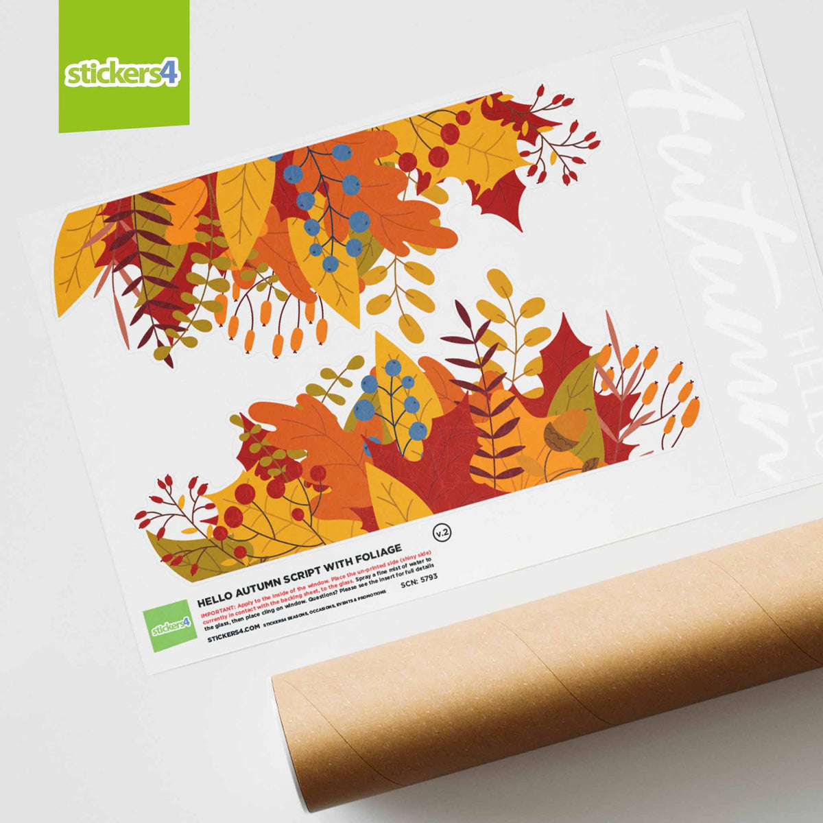 Hello Autumn Script with Foliage Window Stickers