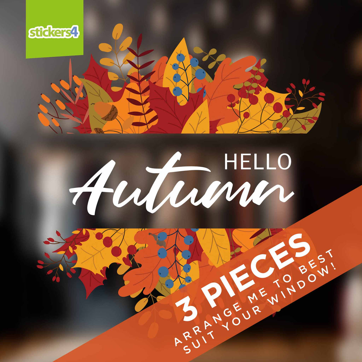 Hello Autumn Script with Foliage Window Stickers