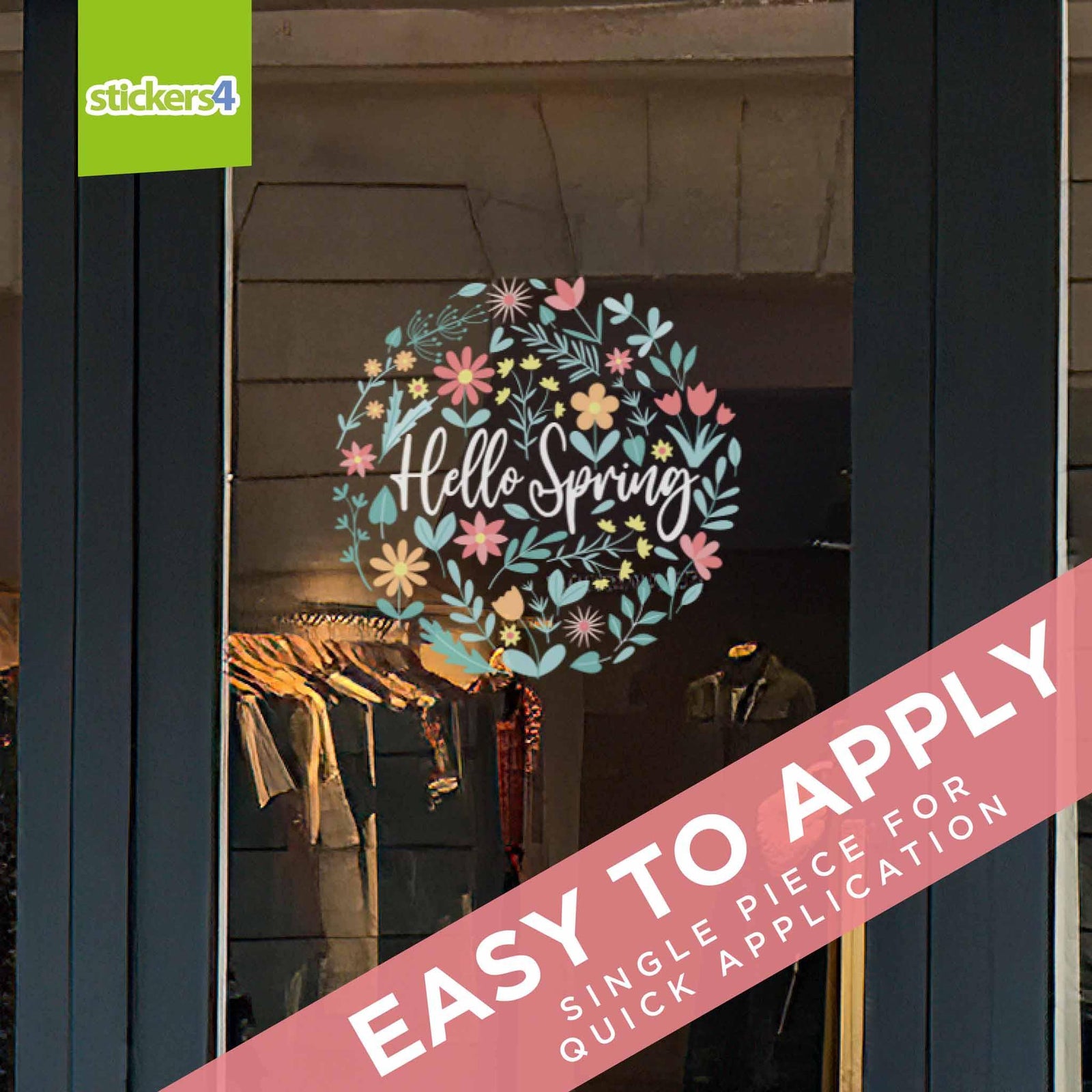 Hello Spring Floral Roundel Window Sticker Spring Window Display