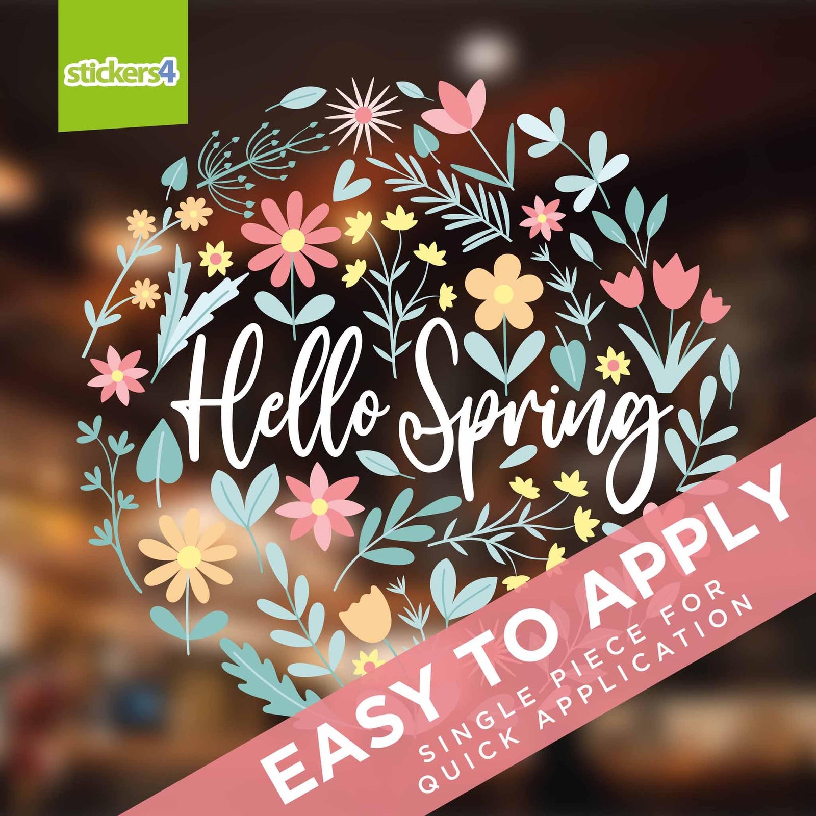 Hello Spring Floral Roundel Window Sticker Spring Window Display