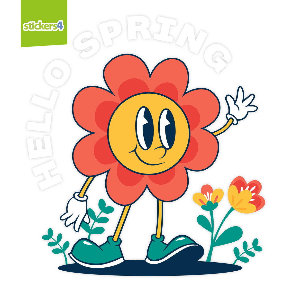 Hello Spring Retro Flower Window Sticker