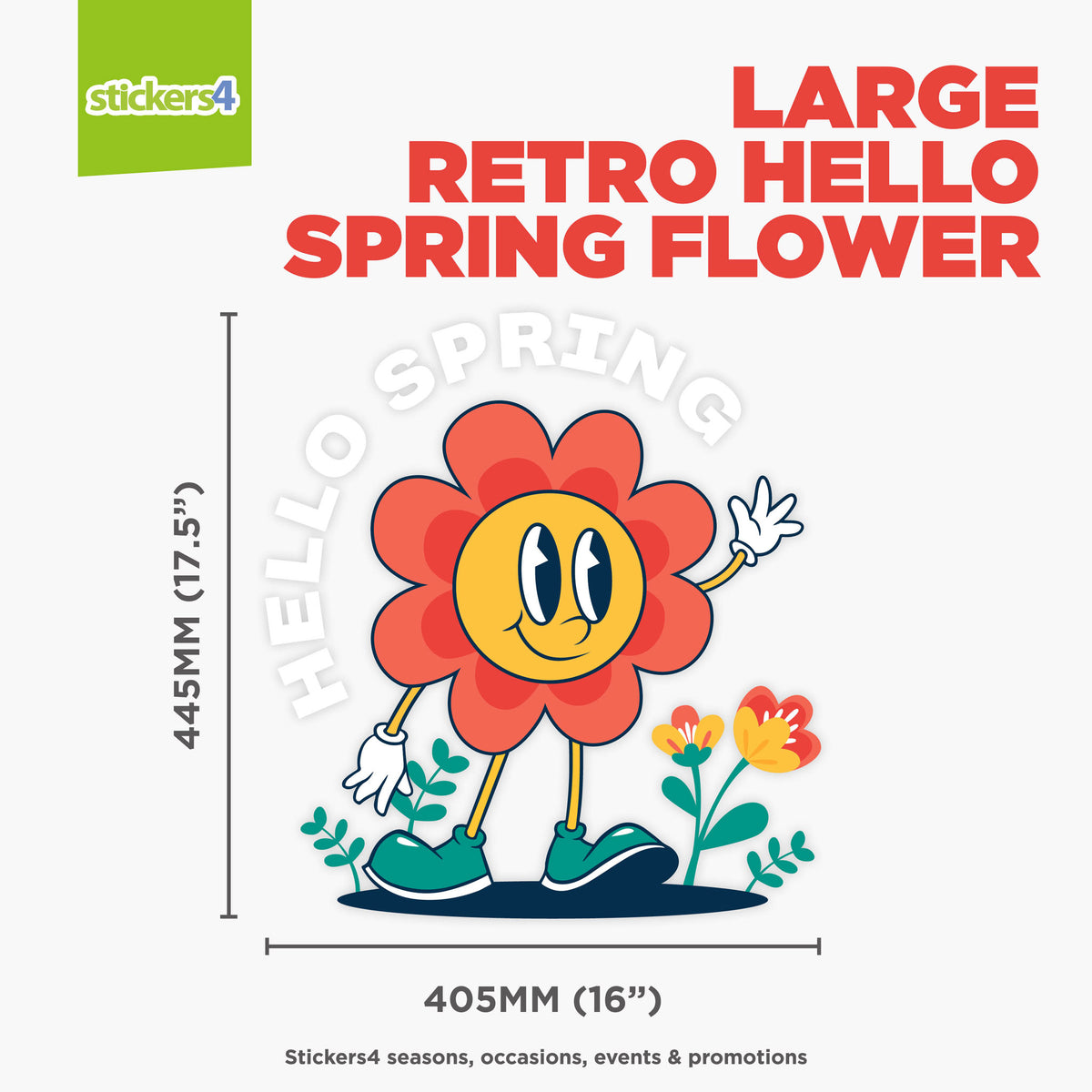 Hello Spring Retro Flower Window Sticker