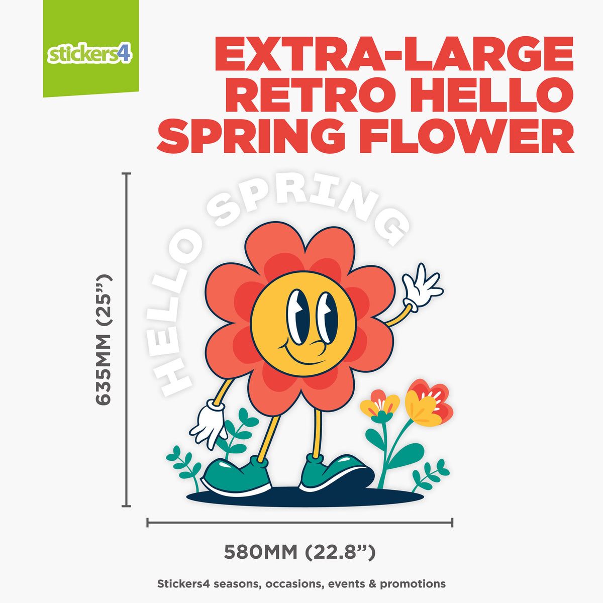 Hello Spring Retro Flower Window Sticker