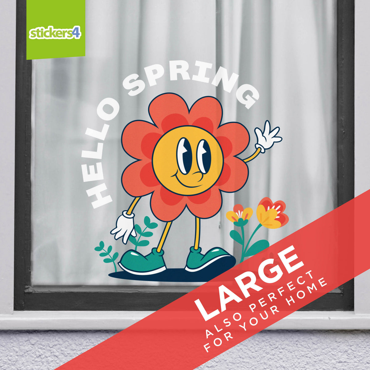 Hello Spring Retro Flower Window Sticker