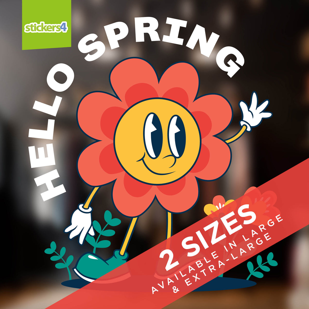 Hello Spring Retro Flower Window Sticker