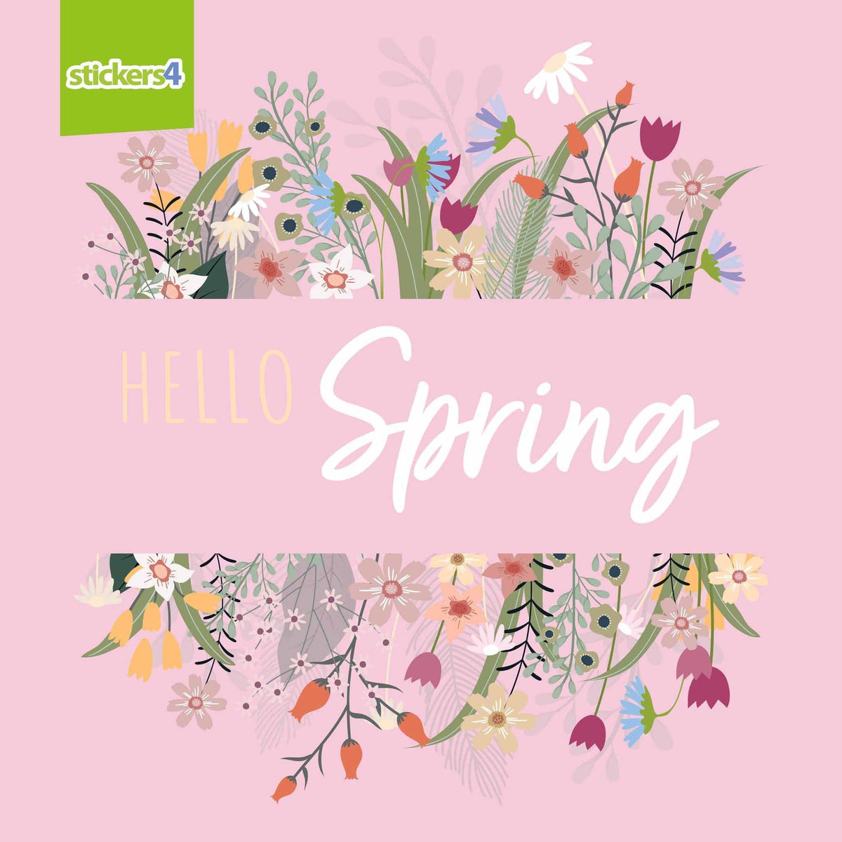 Hello Spring Script with Flowers Window Stickers