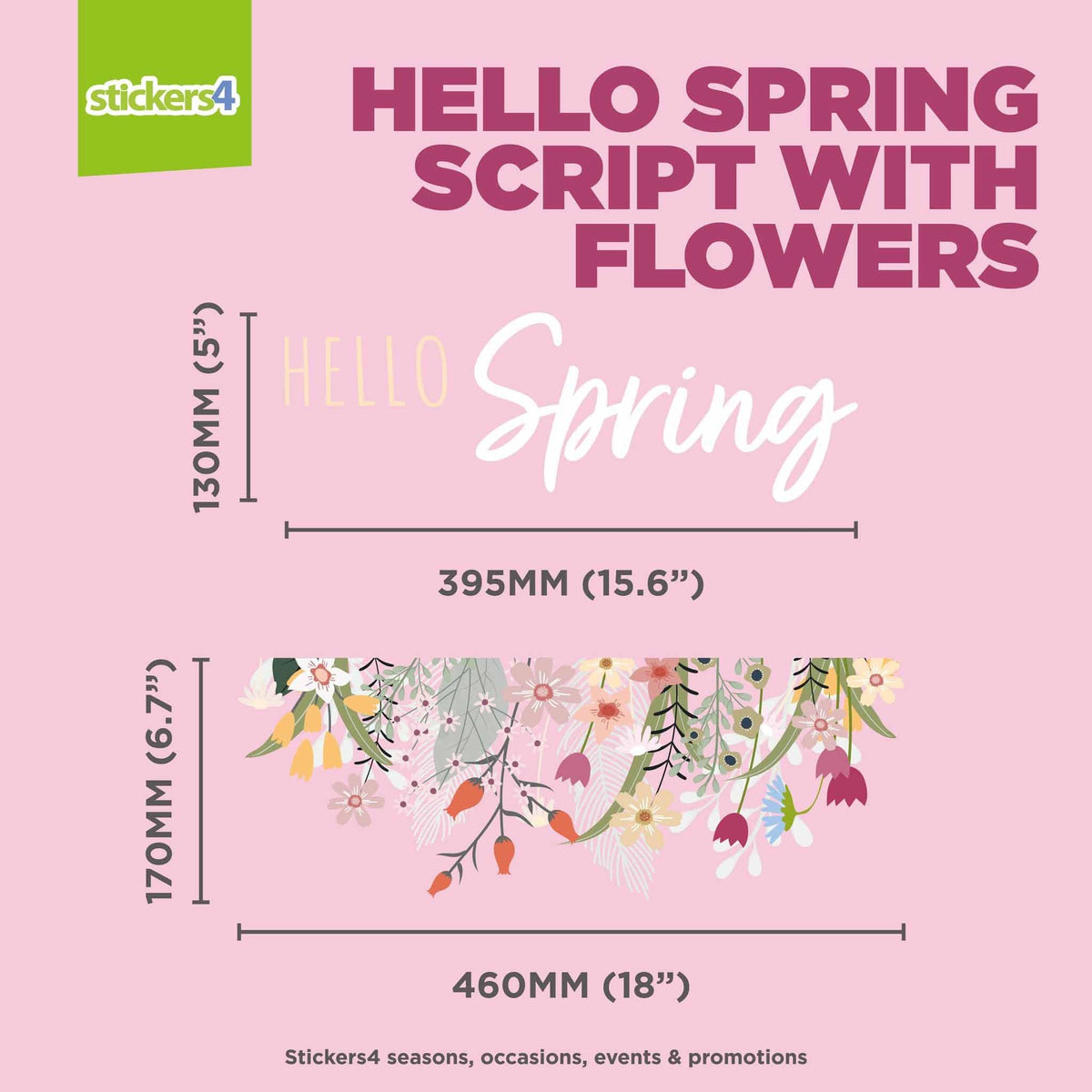 Hello Spring Script with Flowers Window Stickers